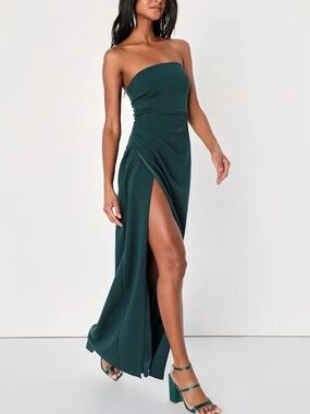 Lulus Women’s Strapless Maxi Dress Foxy Emerald Green Medium New